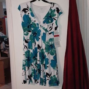 Evan Picone dress, sz 14, turquoise white floral